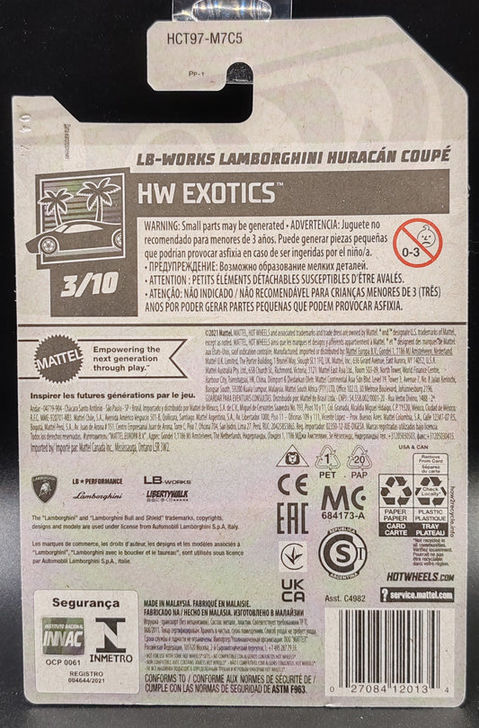 HOT WHEELS LB-WORKS LAMBORGHINI HURACAN COUPE HW EXOTICS 3/10 172/250