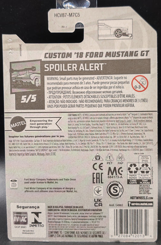 HOT WHEELS CUSTOM 18 FORD MUSTANG GT SPOILER ALERT 5/5 175/250