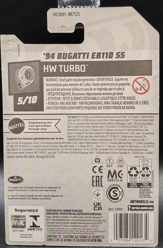 HOT WHEELS 94 BUGATTI EB110 SS HW TURBO 5/10 65/250