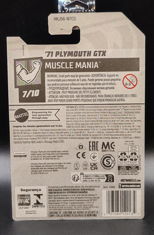 HOT WHEELS 71 PLYMOUTH GTX MUSCLE MANIA 7/10 166/250