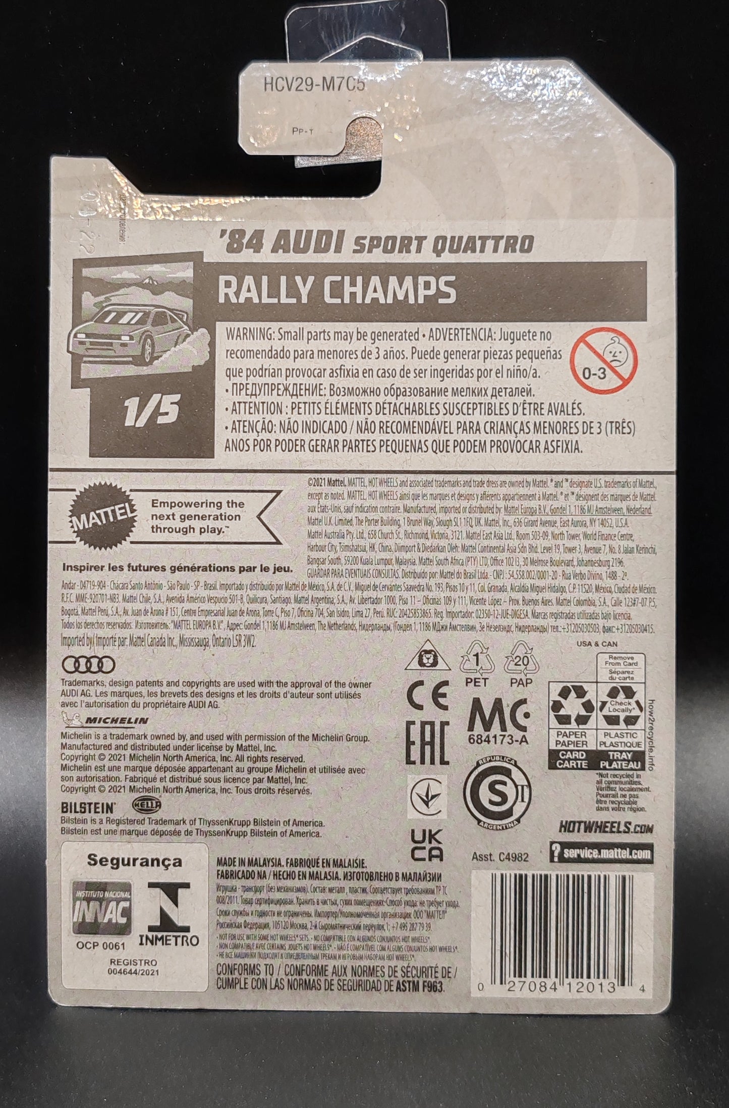 HOT WHEELS 84 AUDI SPORT QUATTRO RALLY CHAMPS 1/5 180/250