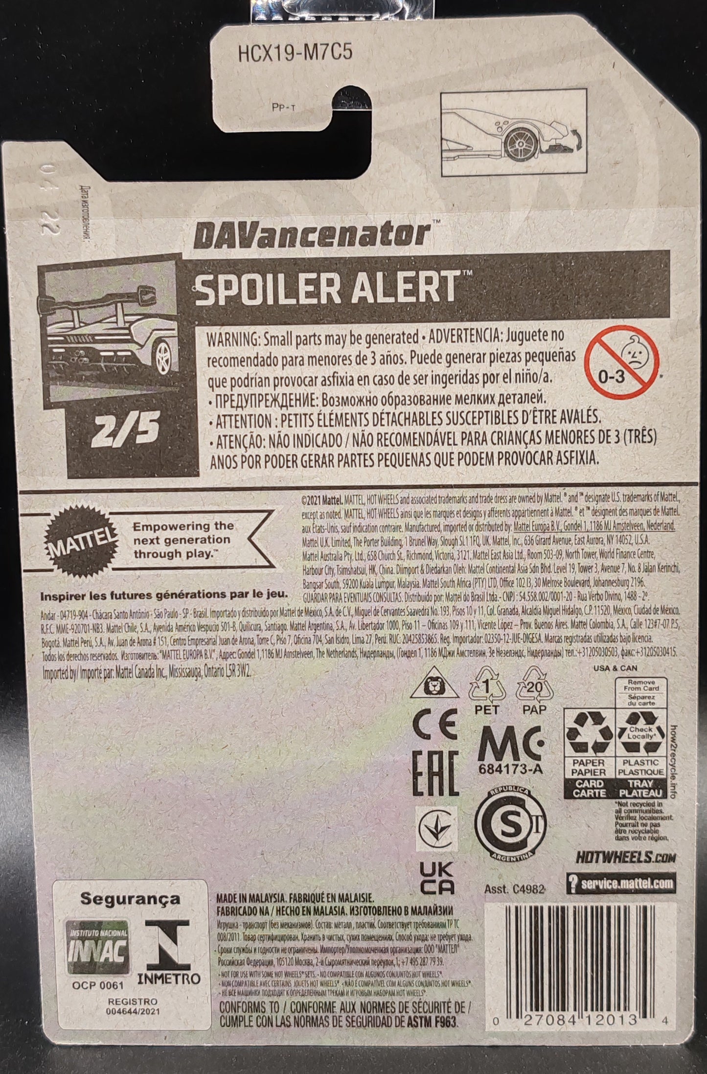 HOT WHEELS DAVANCENATOR SPOILER ALERT 2/5 99/250