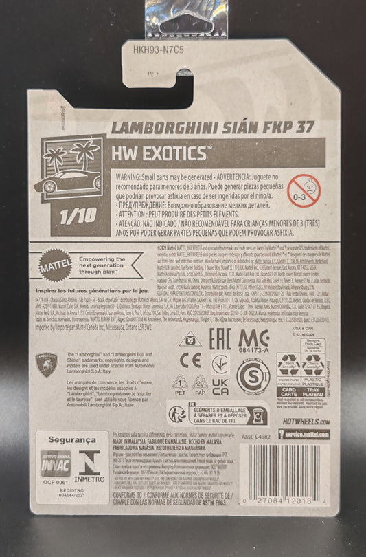 HOT WHEELS LAMBORGHINI SIAN FKP 37 HW EXOTICS 1/10 163/250
