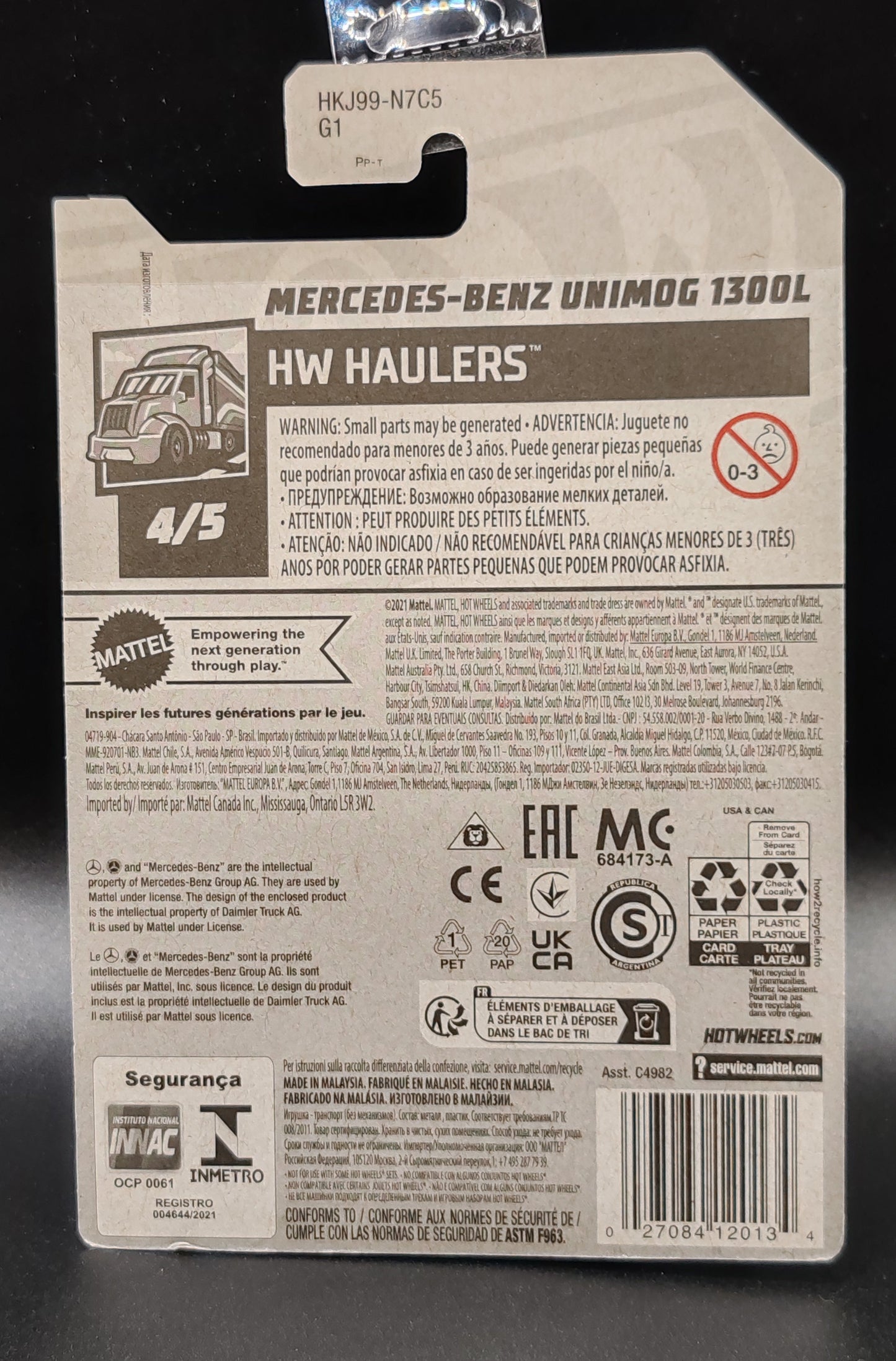 HOT WHEELS MERCEDES - BENZ UNIMOG 1300L HW HAULERS 4/5 61/250