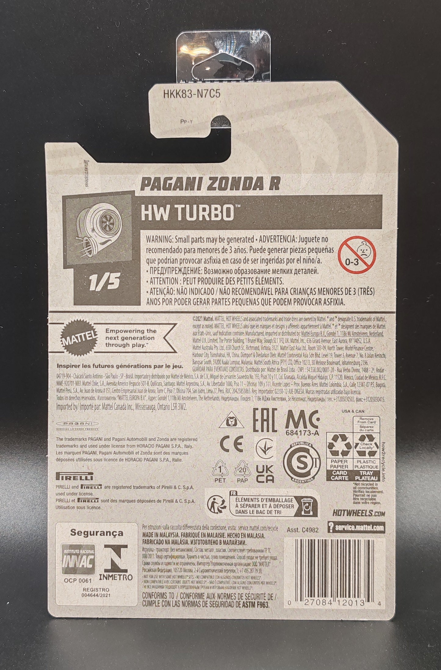 HOT WHEELS PAGANI ZONDA R HW TURBO 1/5 72/250