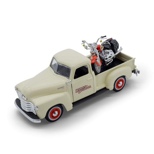1:24 HARLEY DAVIDSON 1950 CHEVROLET 3100 PICKUP WITH 2001 FLSTS HERITAGE SPRINGER CHEVY