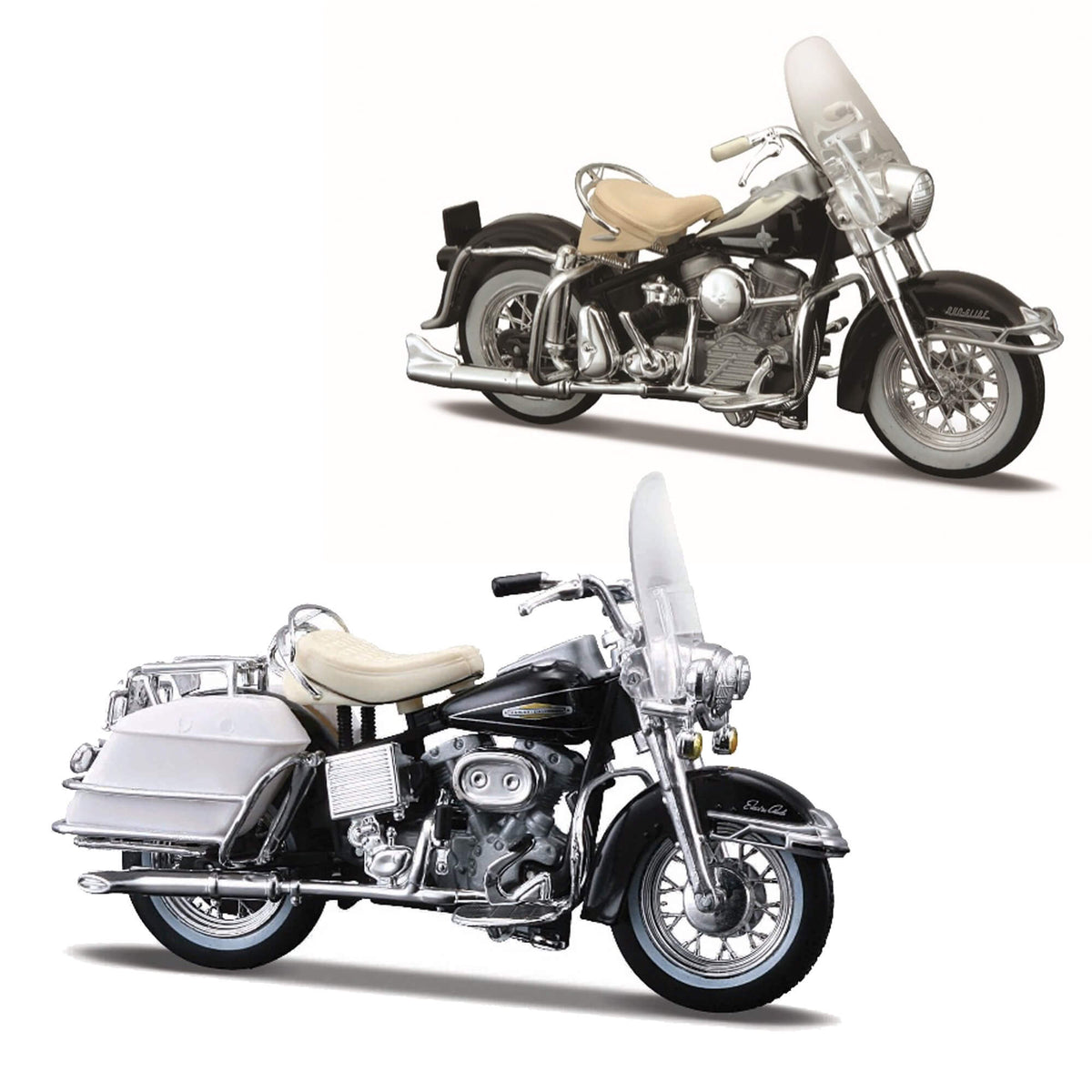1:18 HARLEY DAVIDSON DECADE DUOS 60'S- 1962 FLH DUO GLIDE & 1968 FLH ELECTRA GLIDE