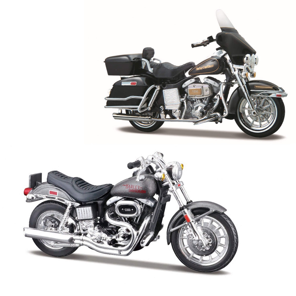1:18 HARLEY DAVIDSON DECADE DUOS 70'S- 1977 FXS LOW RIDER & 1978 FLH-74 ELECTRA GLIDE